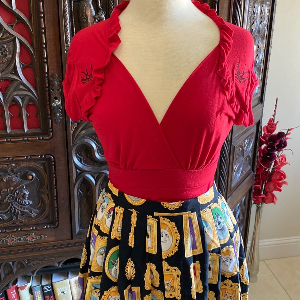 Rock steady sparrow tattoo pinup 50s vintage inspired top blouse XL